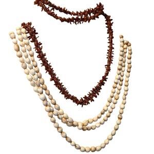 Tribal Long Seed Bead Necklace w/Brown Seed Necklace Set